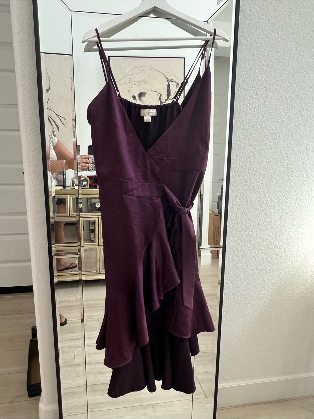 Band of Gypsies Deep Plum Wrap Midi Dress with Ruffle Hem